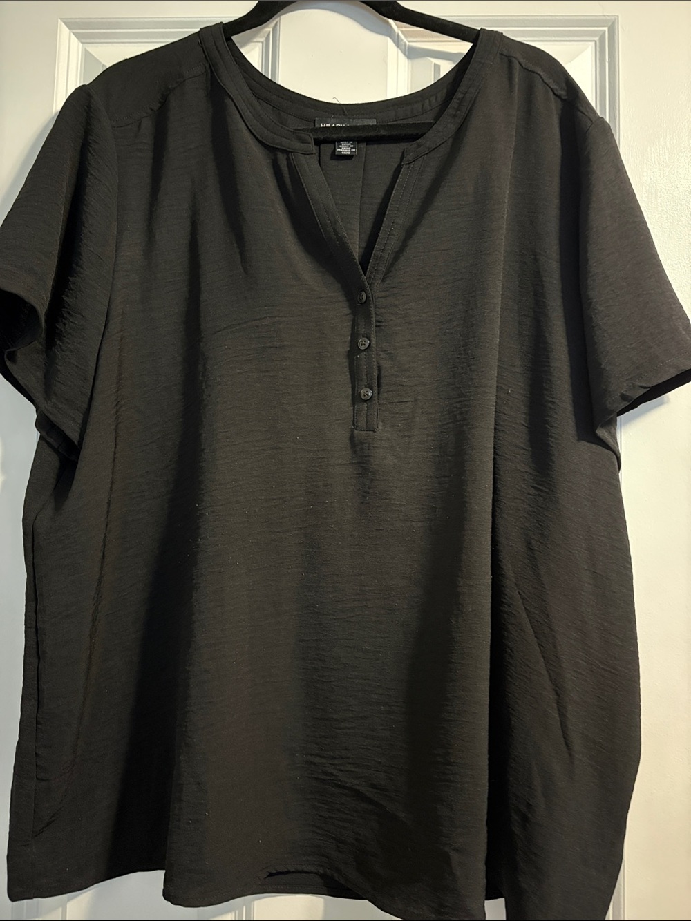 Black Short-Sleeve Henley Blouse